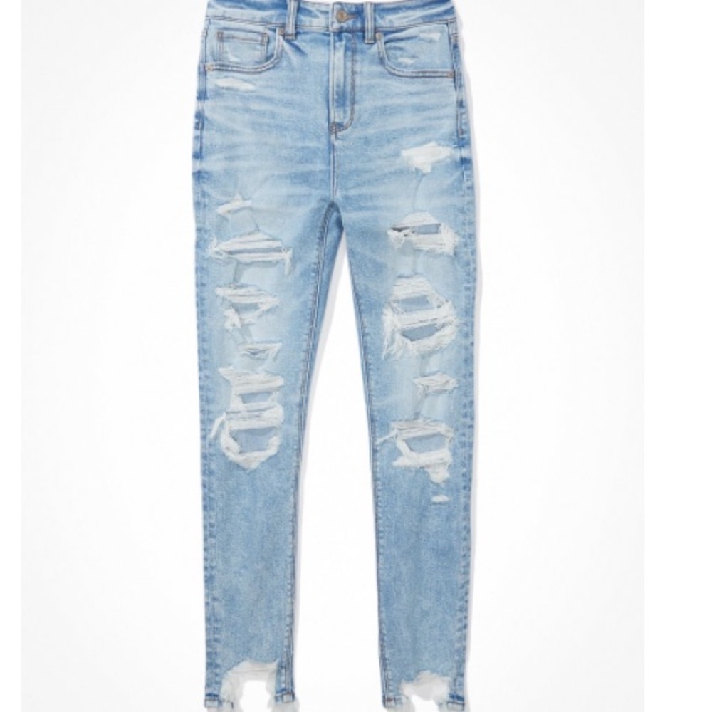 American Eagle Outfitters Stretch Ripped Mom Jeans - Blue